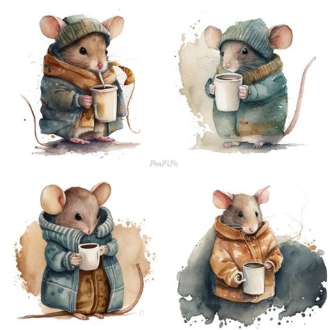 Kalte Maus Clipart Aquarell M Use Trinken Druckbare Digitaler