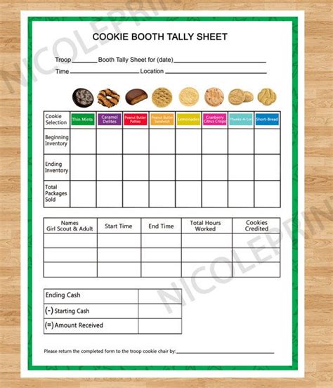 Cookie Booth Tally Sheet Cookies Can Be By Nicoleprints On Etsy Girl