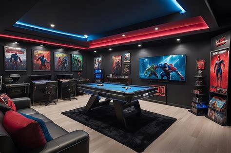 Premium Photo | Showcase a gaming room inspired by superhero themes ...