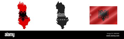 Albania Map With Masked Flag Detailed Silhouette Waving Flag Vector