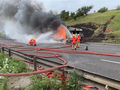 Images Capture Fierce M62 Lorry Fire As Motorway Remains Closed Leeds