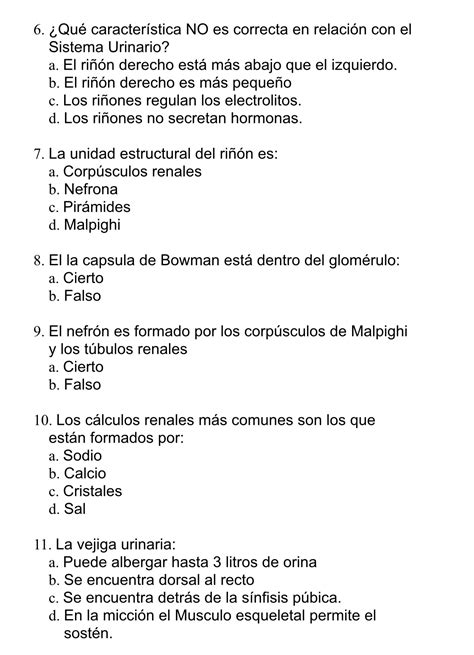 Solved Preguntas Sobre El Sistema Urinario 6 Que Caracteristica