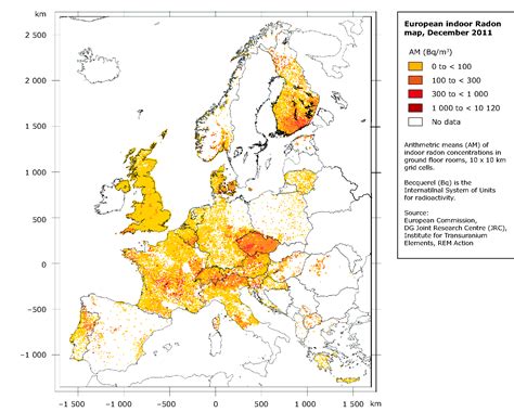 European Indoor Radon Map World Map Europe Radon Action Plan Earth