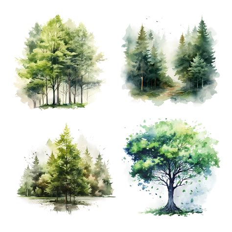 16 Forest Tree Clipart, Watercolor Forest Tree With Transparent Background PNG, Tree Sublimation ...