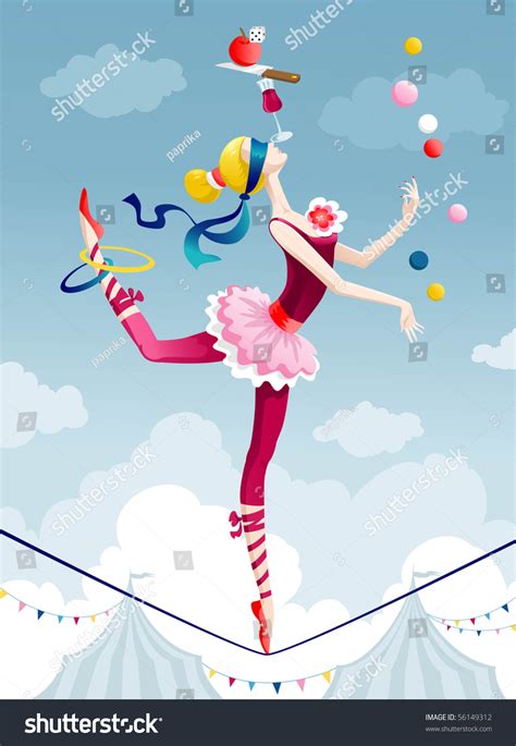 Circus Performer Juggling With Balls On Wire Stock Vector Illustration