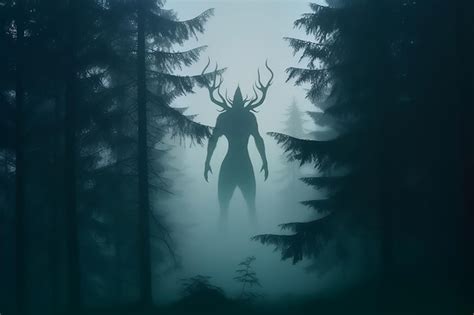 Premium Photo | Silhouette of giant scary monster in foggy forest