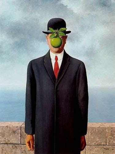 painting of man with apple in front of his face - Sunday Billiot