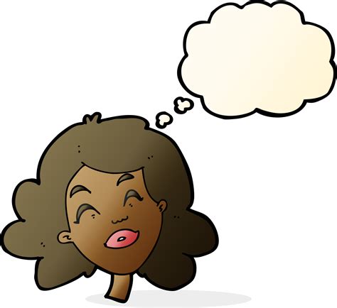 Cartoon Happy Female Face With Thought Bubble 36341848 Png