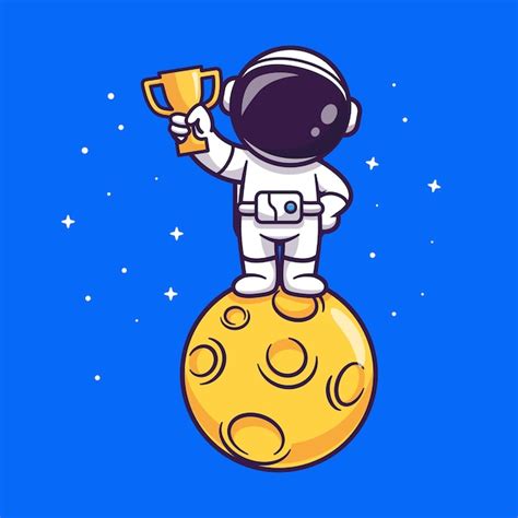 Bonito Astronauta Segurando O Trof U Na Lua No Espa O Dos Desenhos