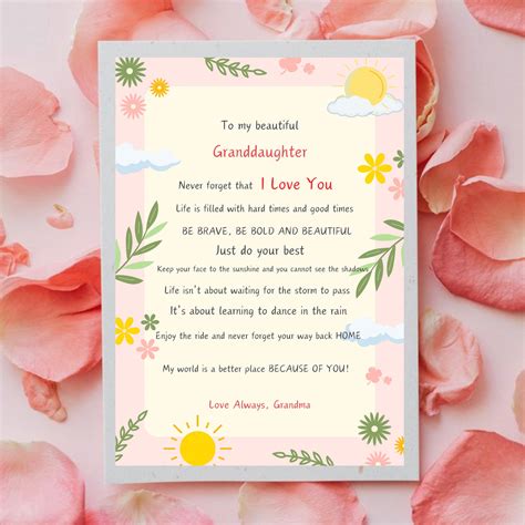 Granddaughter Poem From Grandmother To My Granddaughter Card Print