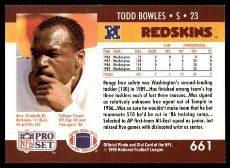 Pro Set Todd Bowles Rookie Washington Redskins Ebay