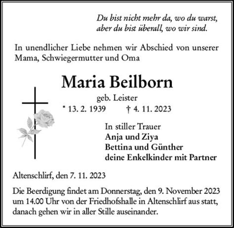 Traueranzeigen Von Maria Beilborn Vrm Trauer De