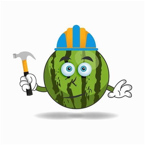 The Watermelon Mascot Character Becomes A Builder Vector Illustration