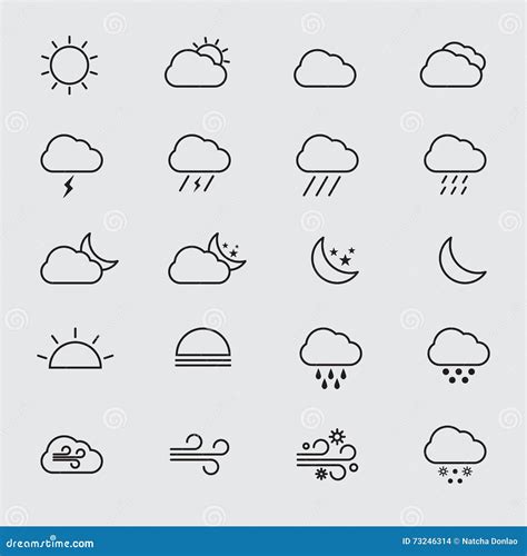 Collection Of Outline Weather Icons Isolated Illustration Stock