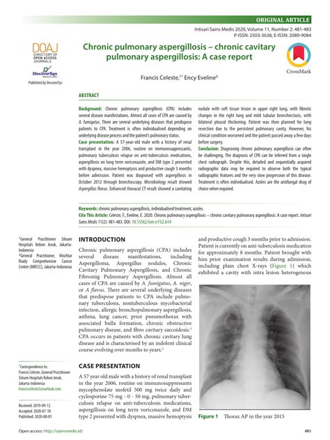 (PDF) Chronic pulmonary aspergillosis – chronic cavitary pulmonary aspergillosis: a case report