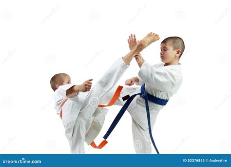 Sportsmen in Karategi are Beating Kick Mawashi Geri Stock Image - Image ...