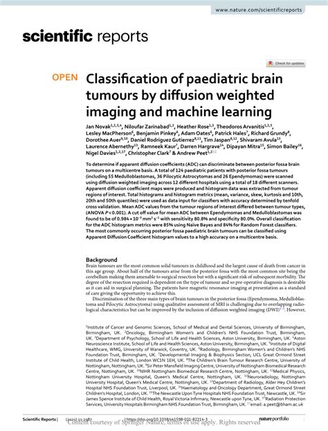 Pdf Classification Of Paediatric Brain Tumours By Diffusion Weighted