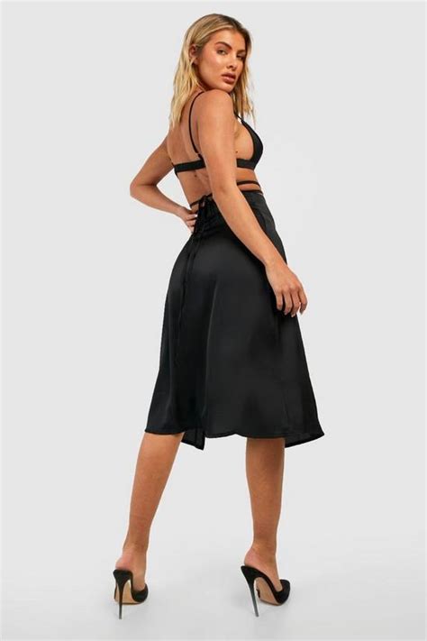 Skirts Tie Waist Wrap Satin Midi Skirt Boohoo