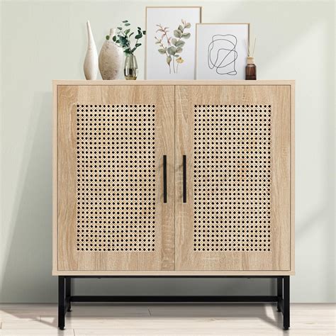 STOCK PHOTO FINNHOMY Storage Cabinet With Handmade Natural Rattan