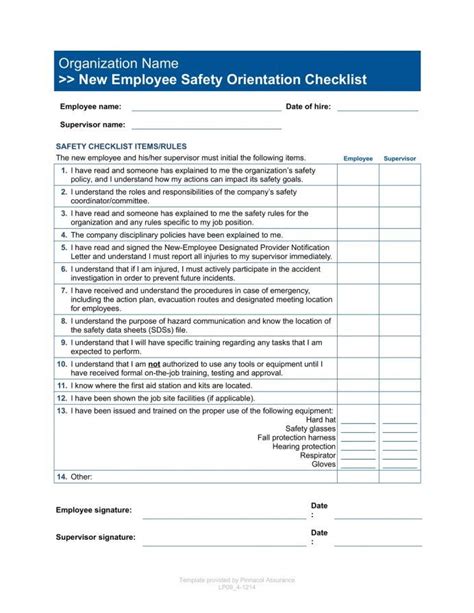 New Employee Safety Orientation Template