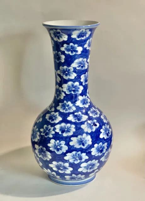 CHINE XXE Grand Vase Balustre En Porcelaine Bleue Et Blanche 47cm EUR