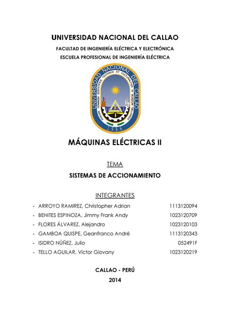 Maquinas Electricas II Sistemas Accionamiento UNIVERSIDAD NACIONAL