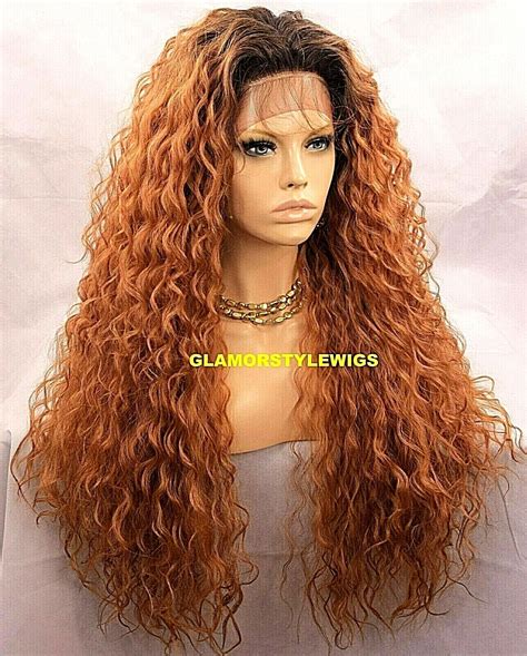 360 FREE PART HUMAN HAIR BLEND LACE FRONT FULL WIG LONG CURLY OMBRE