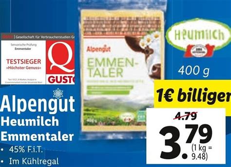 Alpengut Heumilch Emmentaler 400 G Angebot Bei Lidl