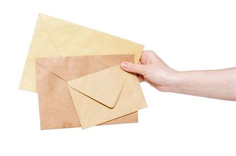 Hand Holding Yellow Envelopes On A White Hand Empty Open Png