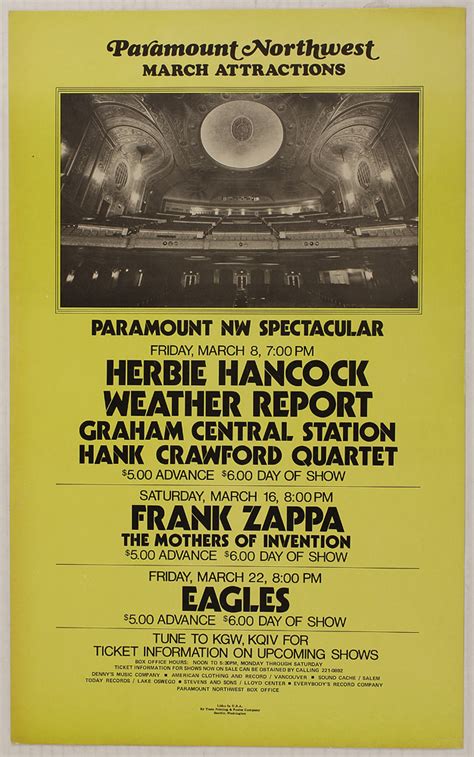 Lot Detail Paramount Northwest Original Concert Poster Featuring Herbie Hancock Frank Zappa