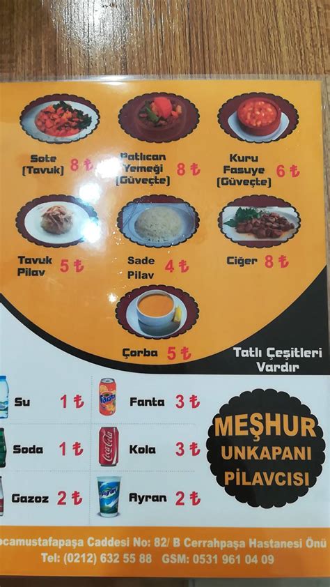 Menu At Me Hur Unkapan Pilavc S Istanbul Koca Mustafapa A Cd No