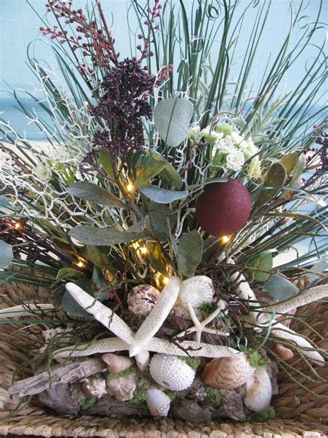 Elegant Sea Grass Seashell Starfish Arrangementcoastal Etsy Sea