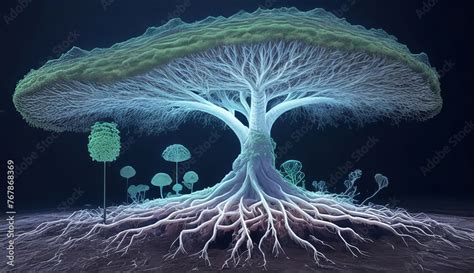 Mycelium Network Fungal Root System Underground Trees Above Ground