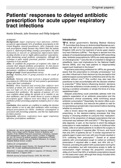 Pdf Patients Responses To Delayed Antibiotic Prescription For Acute Upper Respiratory Tract