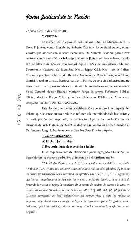 Pdf Poder Judicial De La Nación Pensamiento Penal · Intervención De A En El Hecho Y Que La