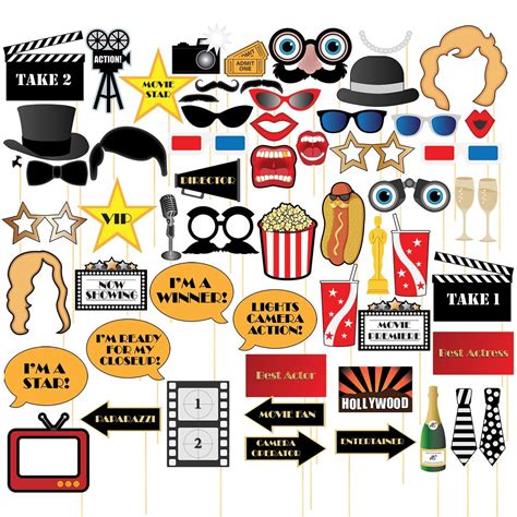 60 Pack Movie Night Photo Booth Props Kit Hollywood Theme Party