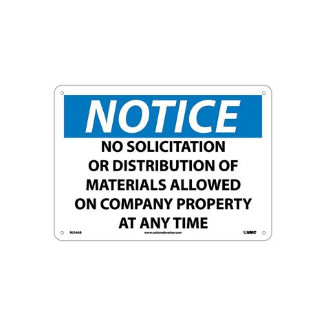 National Marker Notice No Solicitation Or Distribution Of Materials