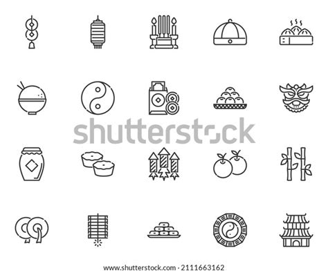 Set Chinese New Year Line Icons Stock Vector Royalty Free 2111663162 Shutterstock