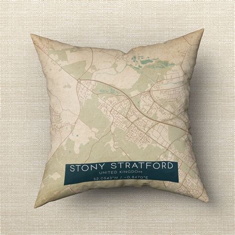 Vintage Stony Stratford United Kingdom Map Pillow Custom Double Sided