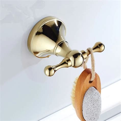 Luxury Golden Brass Robe Hook Bathroom Towel Hook Wall Mount Round Towel Robe Coat Hat Door