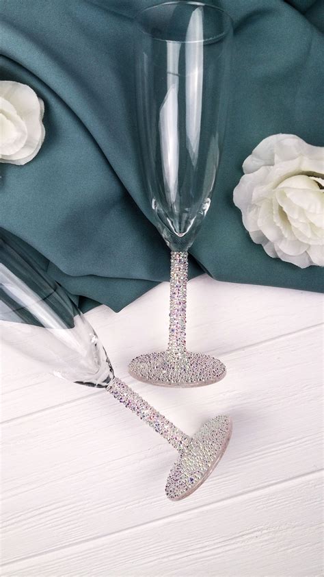 Swarovski Wedding Glasses Bling Toasting Flutes For Wedding Etsy