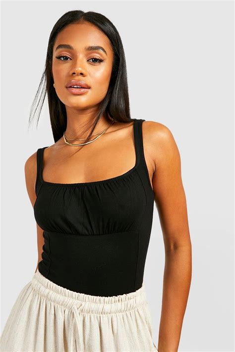 Womens Strappy Square Neck Bodysuit Boohoo Uk