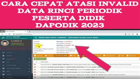 CARA ATASI INVALID DATA RINCI PESERTA DIDIK DI DAPODIK 2023 INVALID