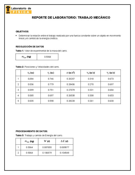 Reporte Lab Fisi S Tm Reporte De Laboratorio Trabajo