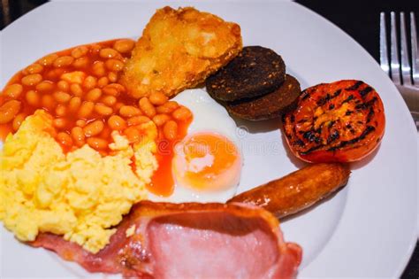 Full English Breakfast With Bacon Sausage Fried Egg Beans Scrambled