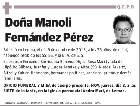 Manoli Fernández Pérez Esquela Necrológica El Correo