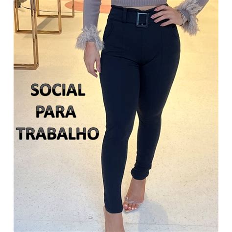 Cal A Skinny Social Feminina Para Trabalho Malha Crepe Cintura Alta