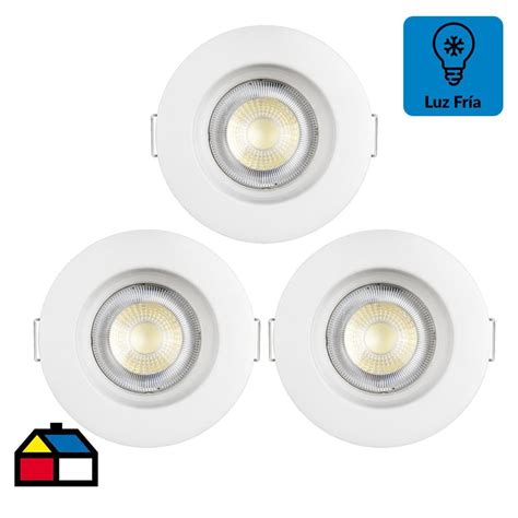 Set 3 Spots LED empotrado 5W Luz Fría Circular Blanco Sodimac Chile