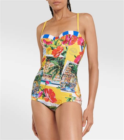 Portofino Printed Balconette Swimsuit In Multicoloured Dolce Gabbana