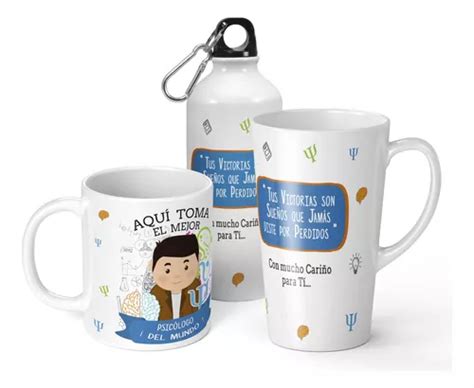 Set De Taza Botella Conica Aqui Toma El Mejor Psicologo Cuotas